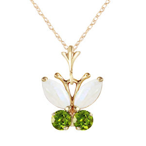 14K. GOLD BUTTERFLY NECKLACE WITH OPALS & PERIDOTS (Yellow Gold)